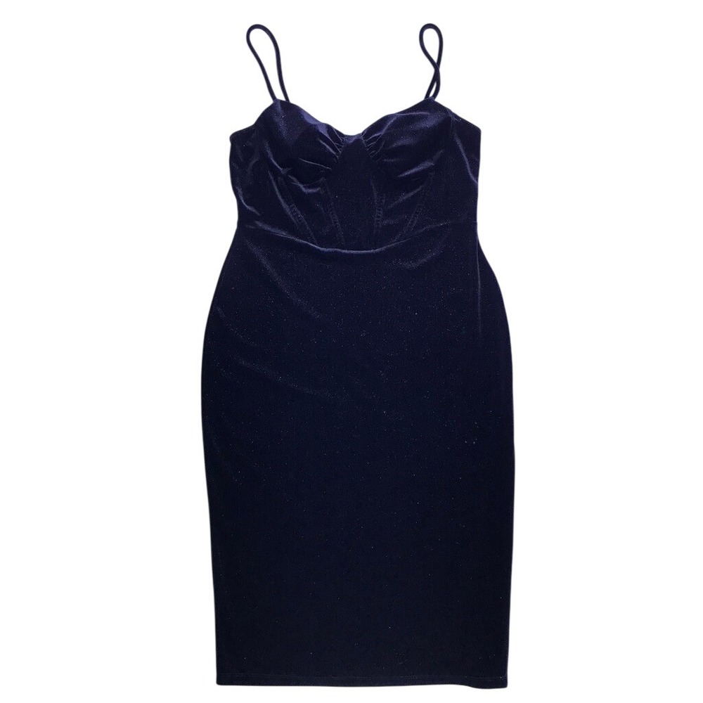 E.L.H. Studio Velvet Bodycon Dress Women XL Black Glitter Corset Bodice Cocktail